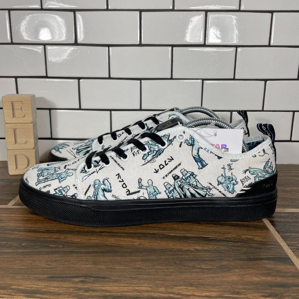 Toms x Star Wars TRVL Lite Low Mens Size 10 Shoes White Sketch Print Sneaker NEW